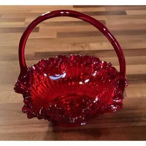 Vintage Fenton Cabbage Rose Red Basket